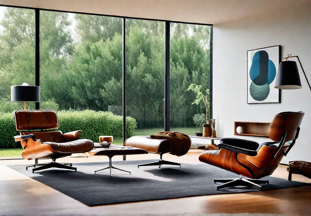 A spacious living room bathed in natural light featuring a MidCentury Modernfeat