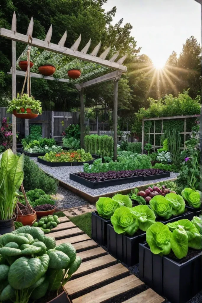 A thriving backyard vegetable garden featuring a wellplanned arrangement of companionplanted crops