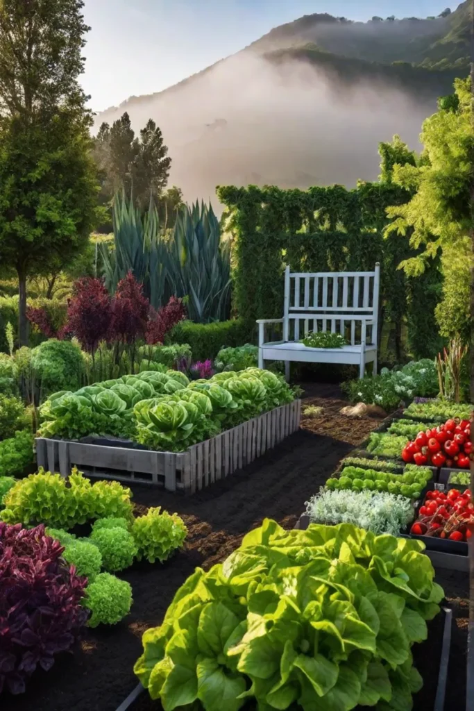 A unique keyhole garden layout with a central compost basket and radiating
