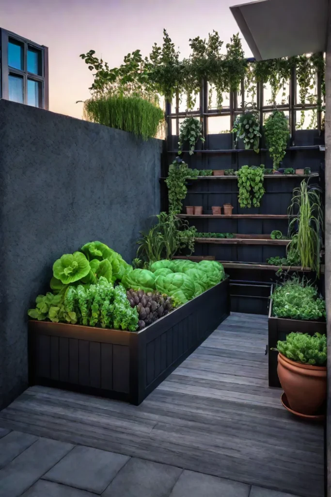A versatile and productive container vegetable garden in an urban setting
