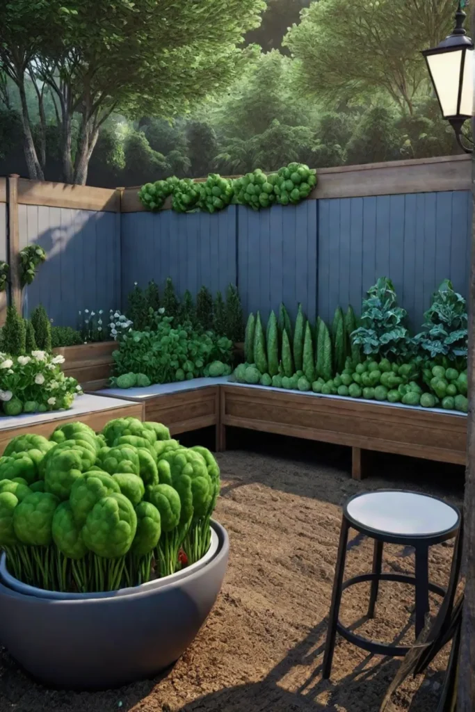 A welcoming and productive backyard vegetable garden oasis