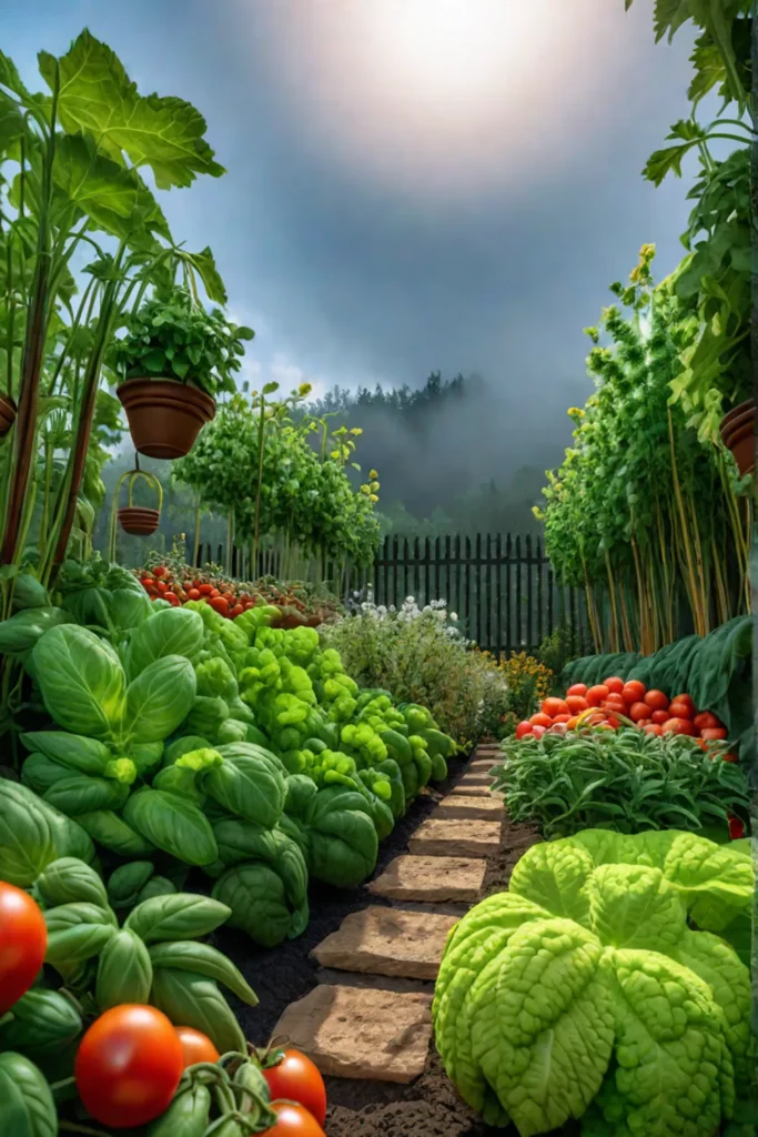 A welldesigned vegetable garden showcasing the harmonious combination of tomatoes basil and