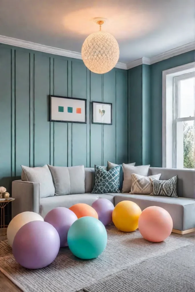 A ball pit adds a playful element to a modern playroom