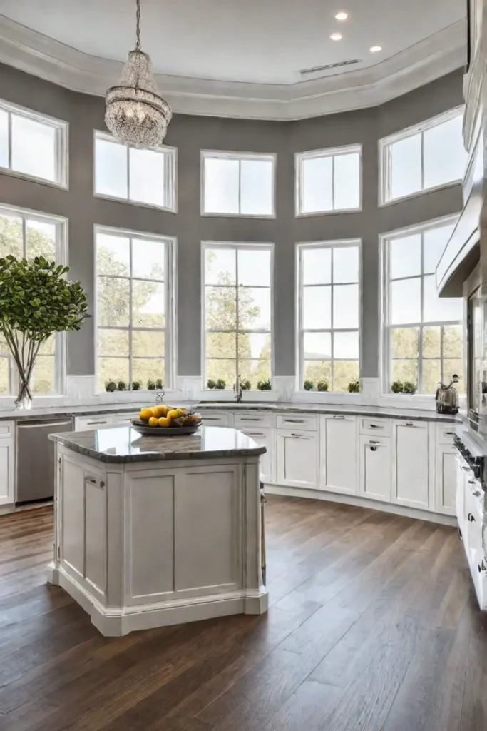 Airy and spacious kitchen with white cabinetry