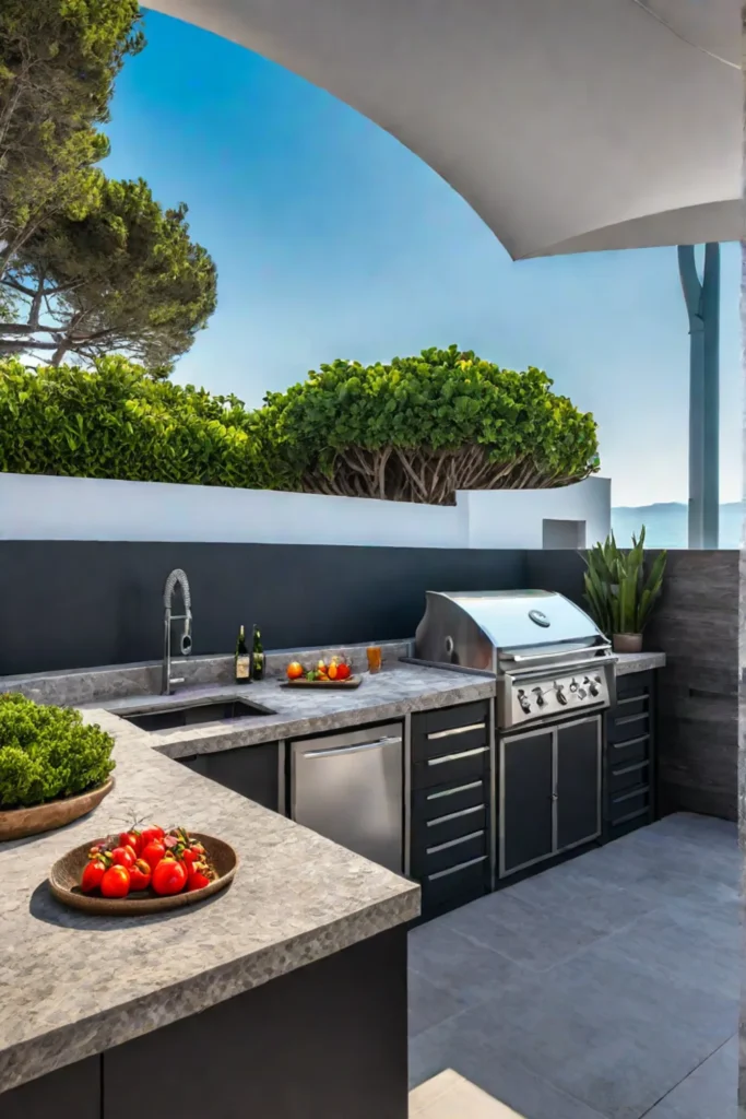 Alfresco dining area with weatherresistant materials and comfortable seating