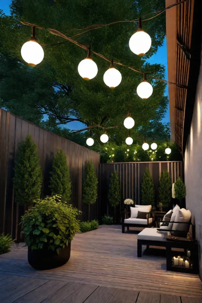 Backyard patio with ample lighting