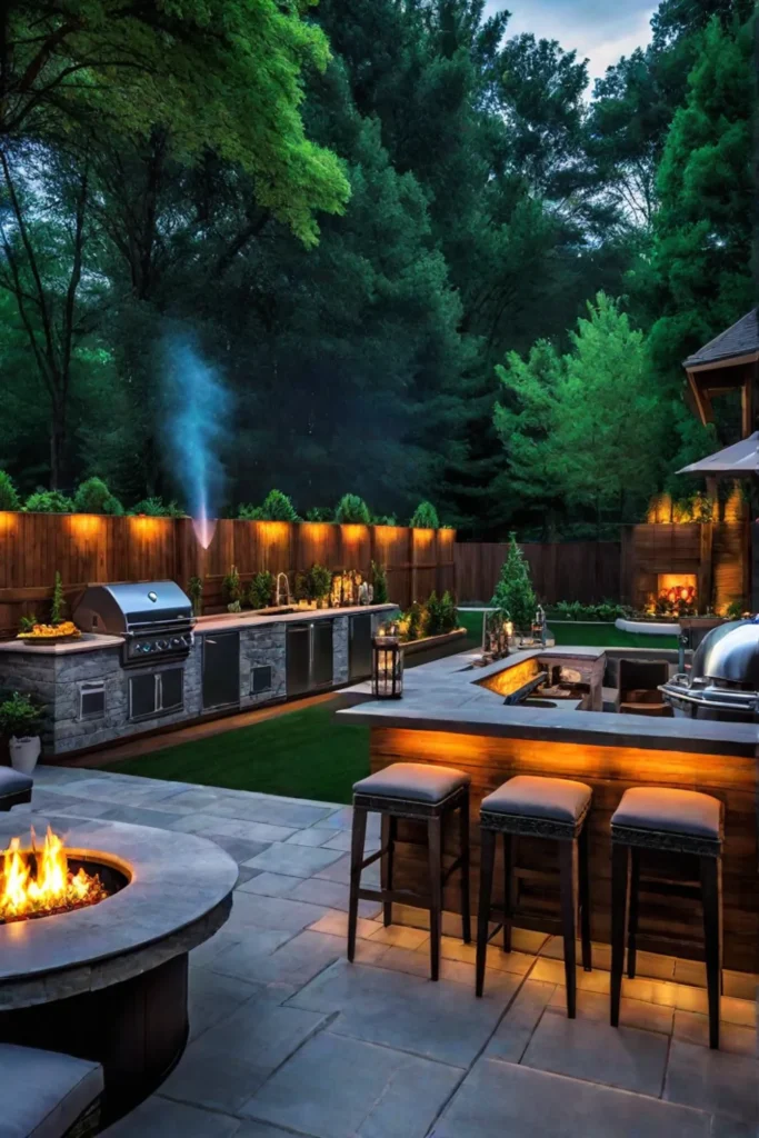 Backyard patio with builtin grill and outdoor kitchen