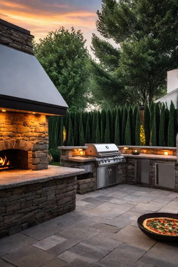 Backyard patio with builtin grill or pizza oven