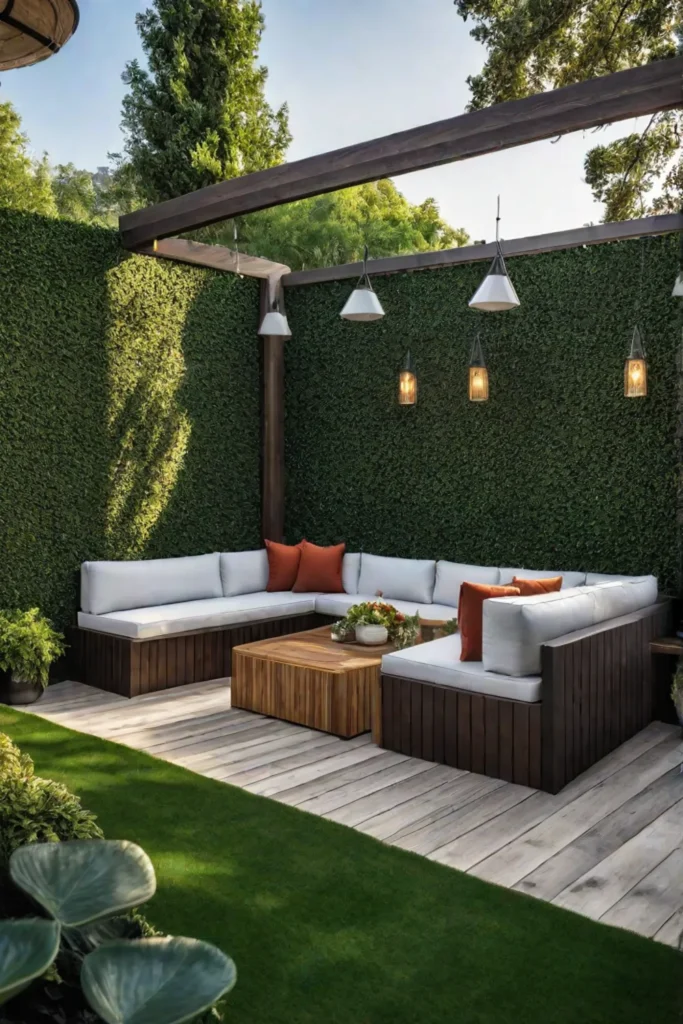 Backyard patio with builtin seating area