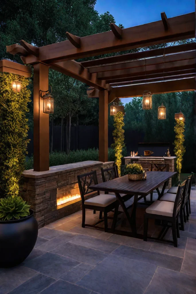 Backyard patio with custombuilt pergola