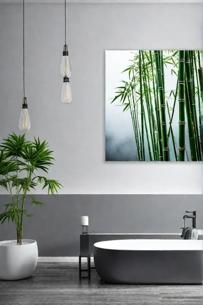 Bamboo ink painting bathroom triptych
