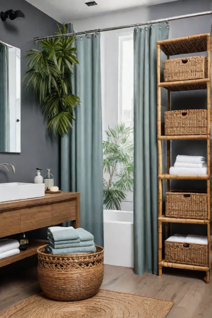 Bathroom with brick walls iron pipes and a concrete countertop