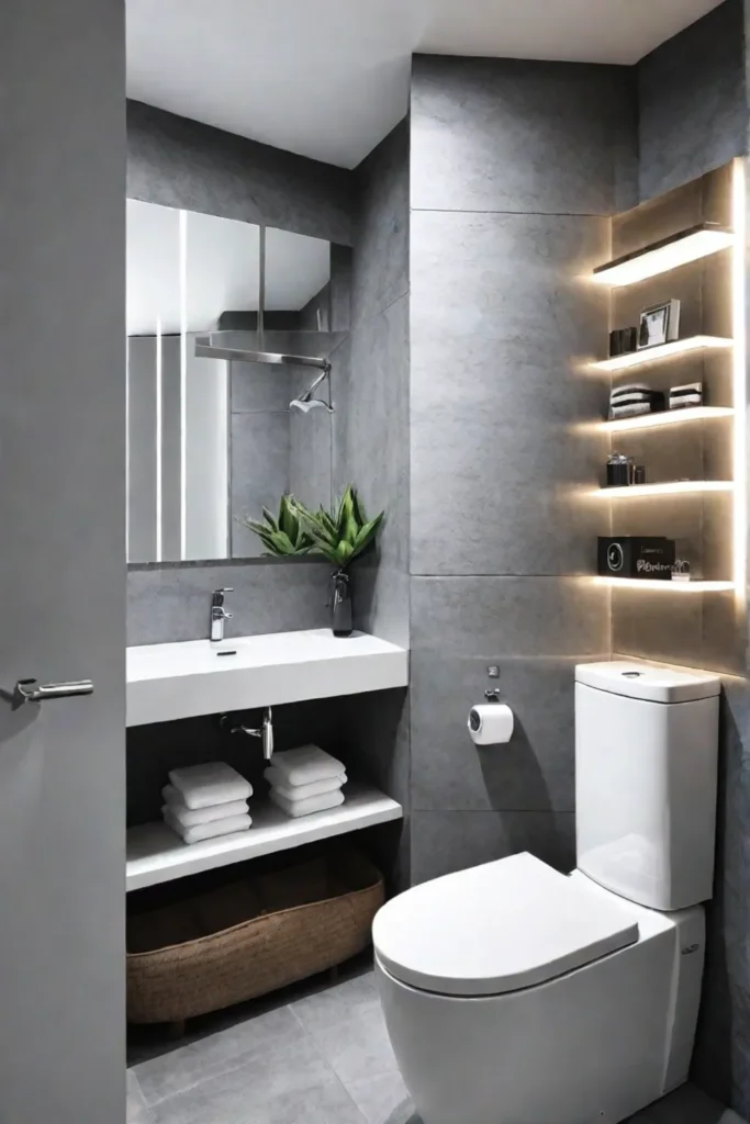 Bathroom with corner vanity and wallmounted toilet