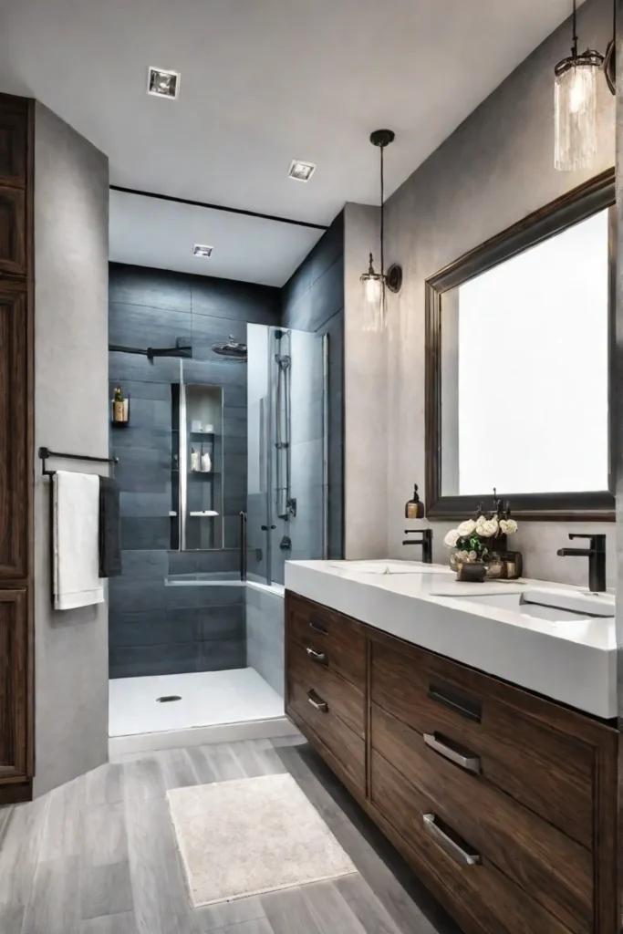 Bathroom with double vanity and his and hers sinks