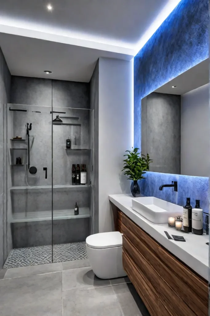 Bathroom with floating storage solutions