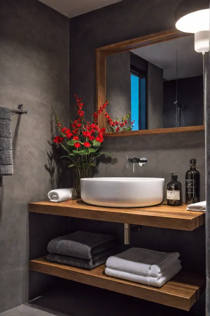 Bathroom with large windows ambient lighting and a candlelit bathtub