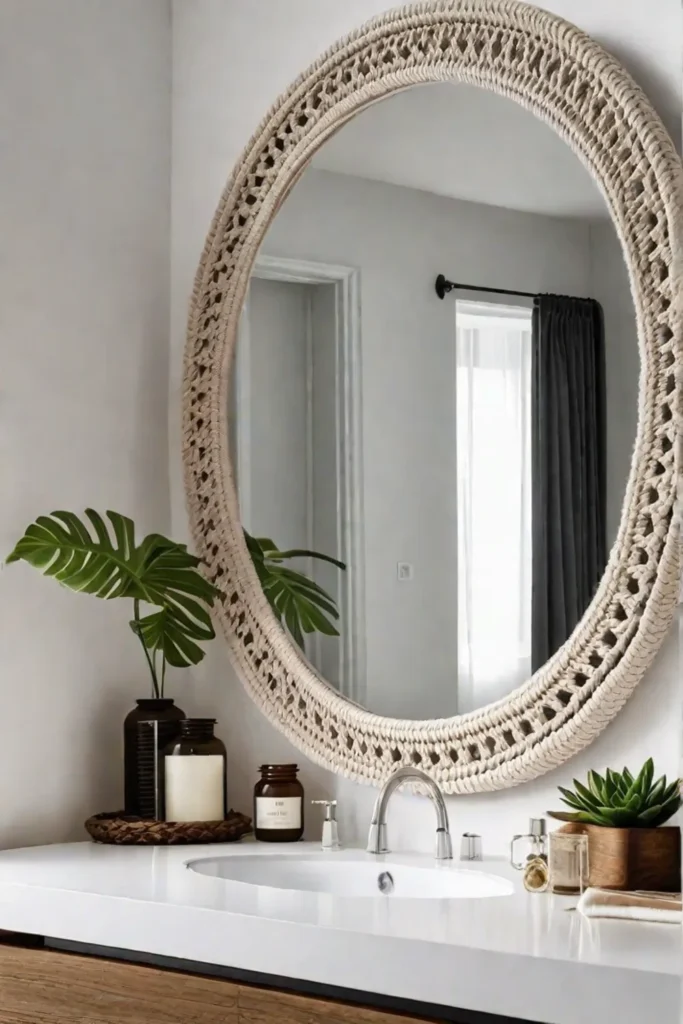 Bohemian bathroom with a macrameframed mirror