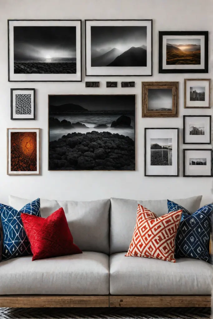 Bohemian gallery wall in a living room