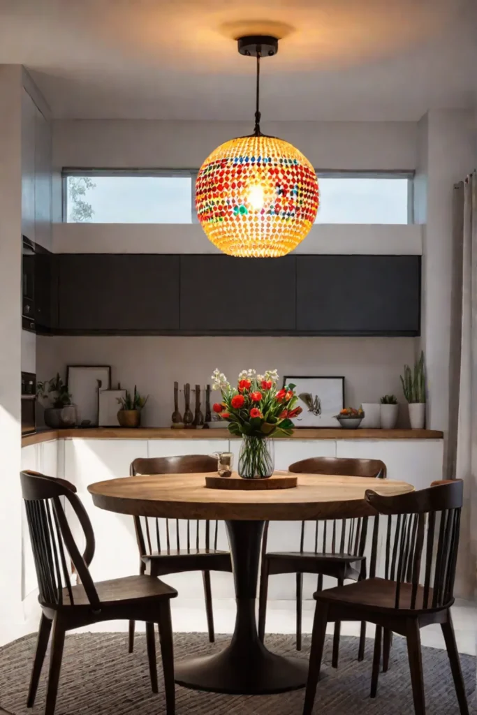 Bohemian kitchen with colorful pendant light