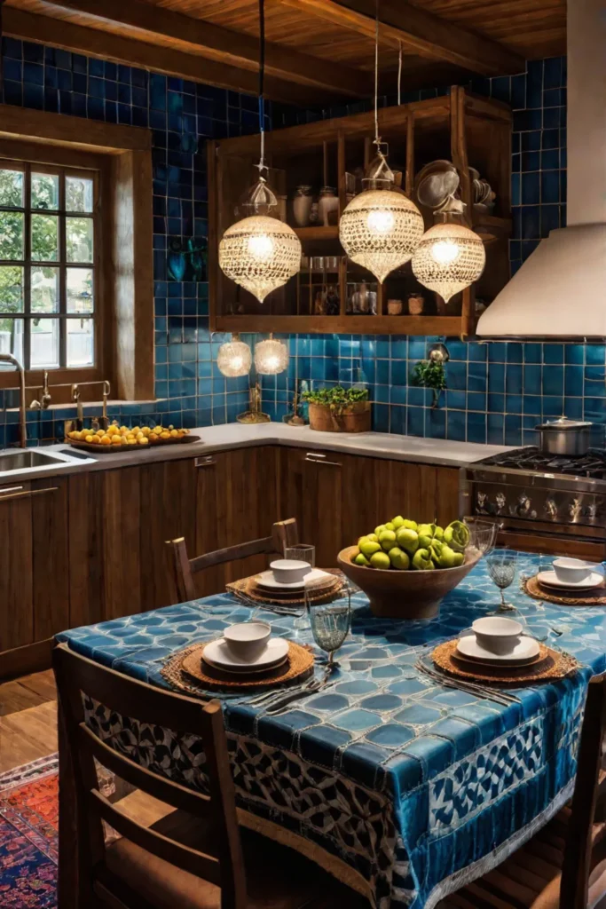 Bohemian kitchen with colorful tiles