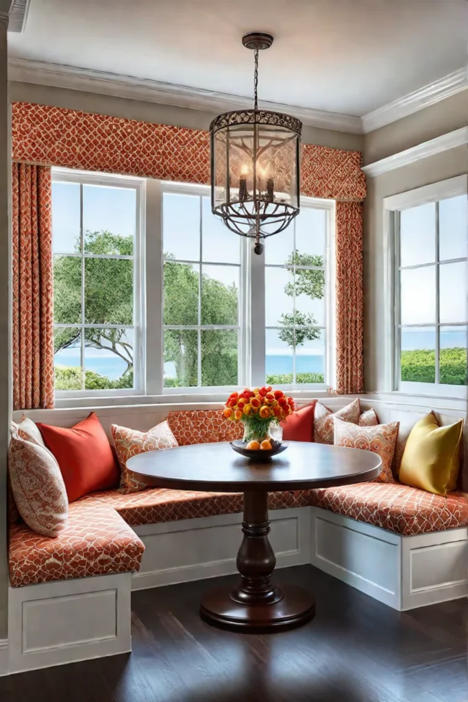 Breakfast nook with banquette seating and backyard views