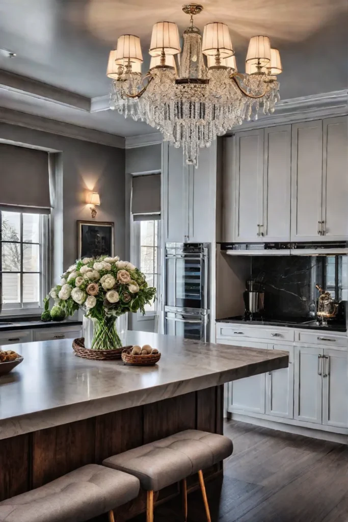 Chandelier in grand kitchen