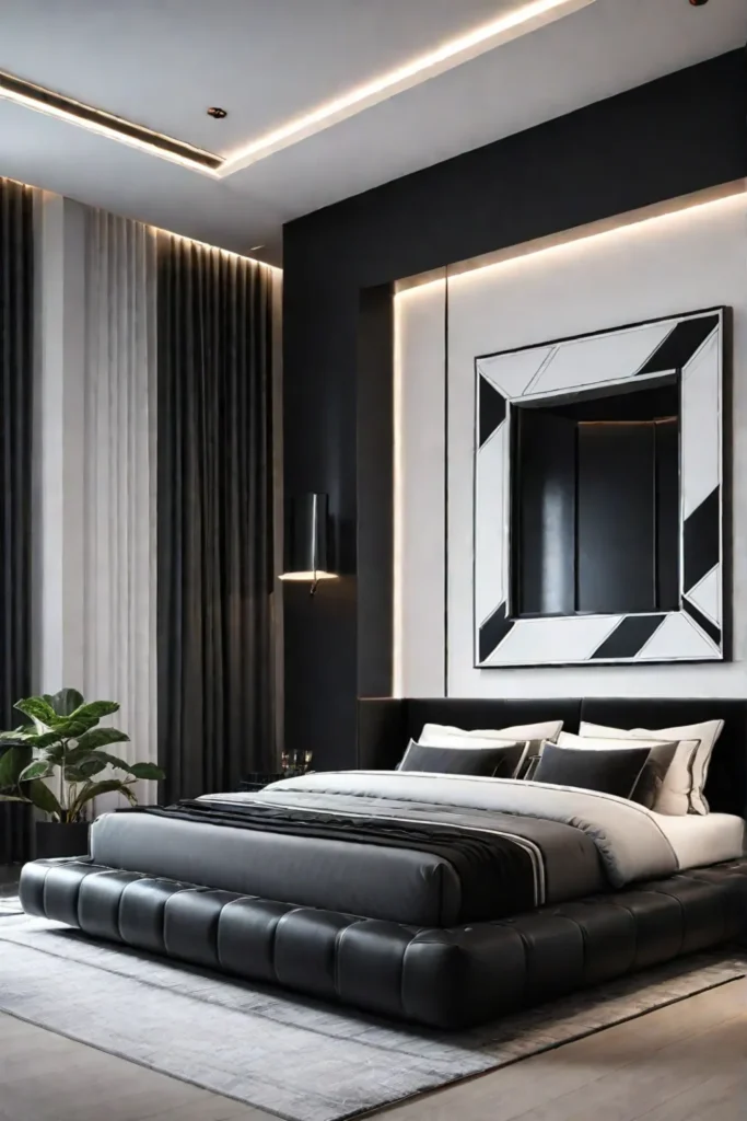 Chic and modern minimalist bedroom with geometric patterns