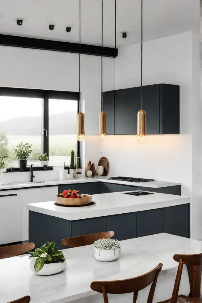 Clean and functional kitchen with simple pendant lights