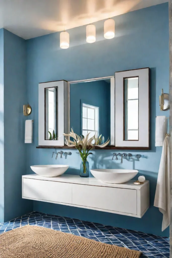 Coastalinspired bathroom with blue and white color scheme