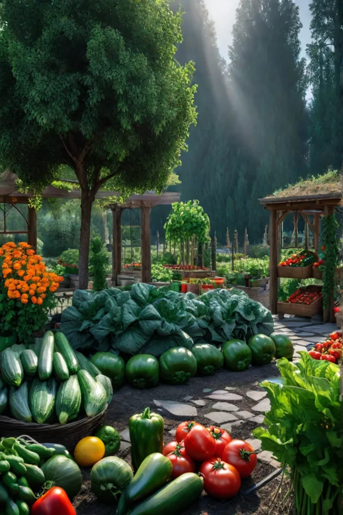 Colorful vegetable garden with variety of vegetables