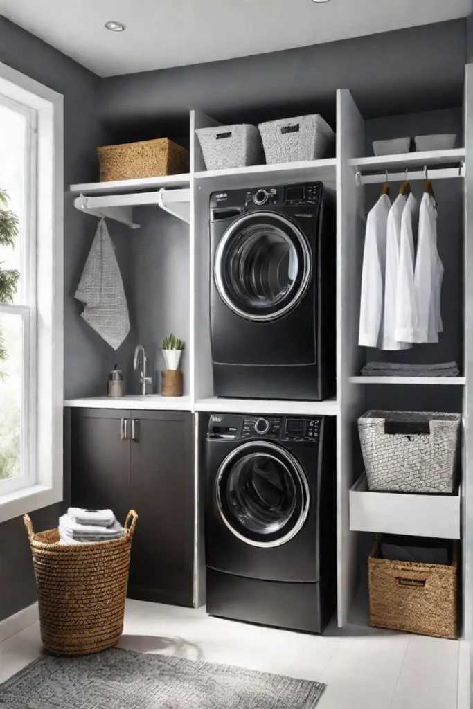 Compact laundry room with spacesaving storage