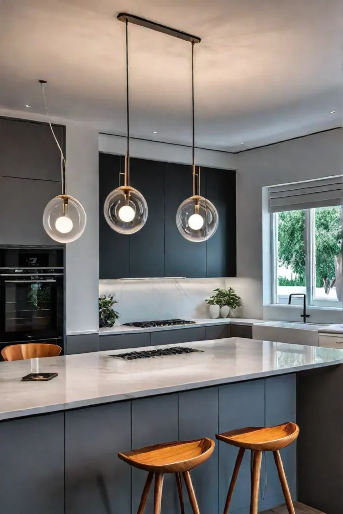Consistent lighting uniting different zones in an openconcept kitchen and living space
