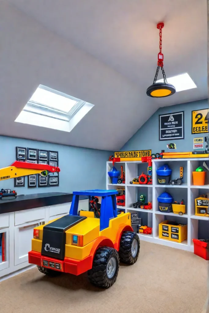 Constructionthemed playroom with workbench and building materials