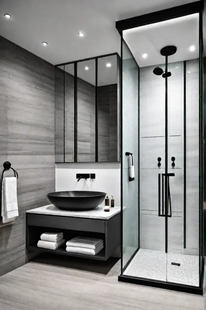 Contemporary bathroom with floating vanity and glass shower
