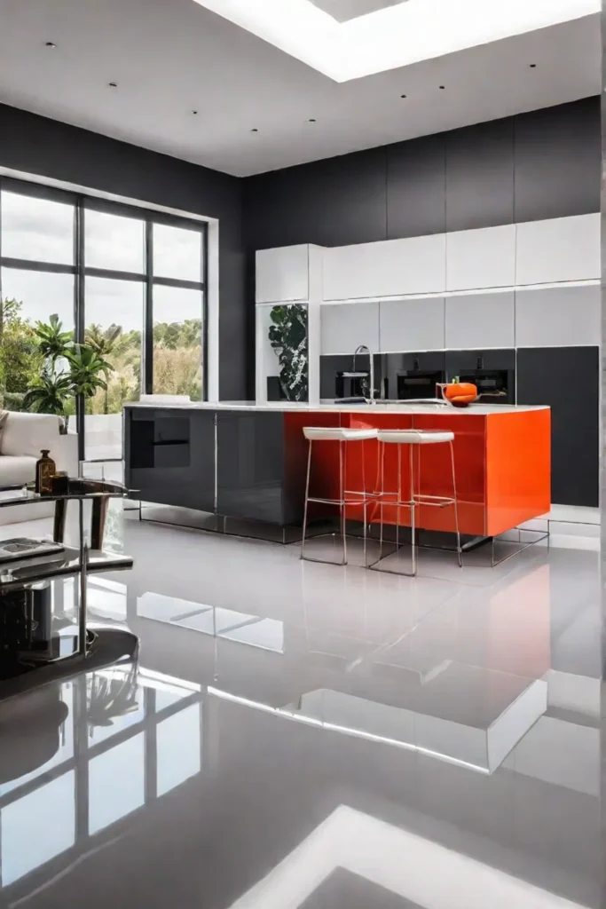 Contemporary luxury kitchen with bold colors and geometric shapes