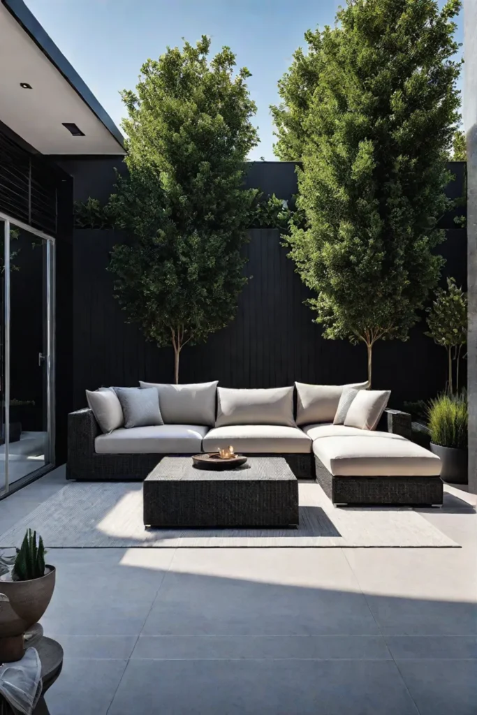 Contemporary patio with clean lines and neutral colors