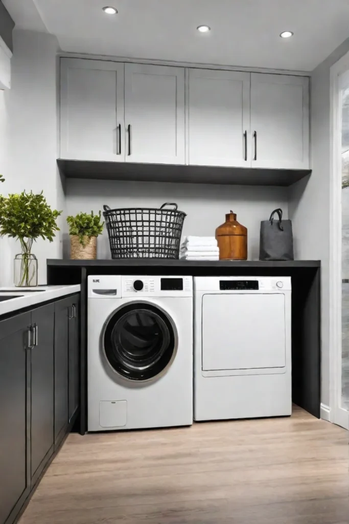 Convenient laundry room with builtin features