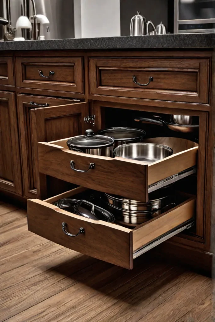 Corner kitchen drawer with a custom insert for efficient storage