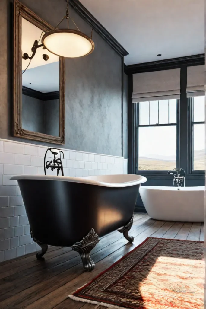 Cozy bathroom with clawfoot bathtub and vintage mirror