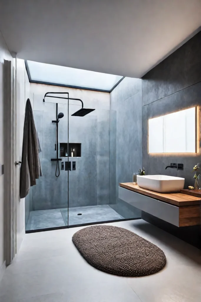 Cozy bathroom with heated floor and rainfall shower