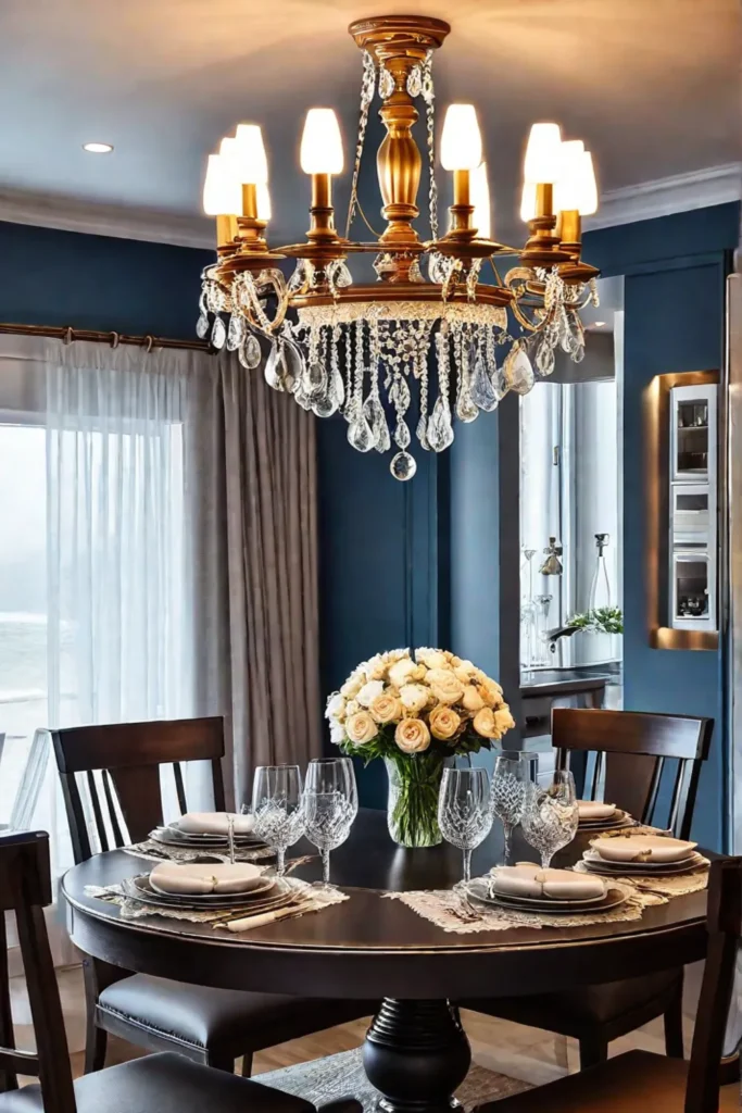 Cozy kitchen with vintage chandelier