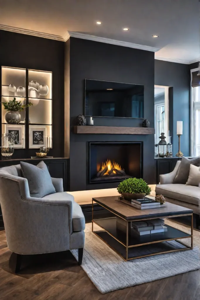 Cozy living room with a fireplace as the focal point