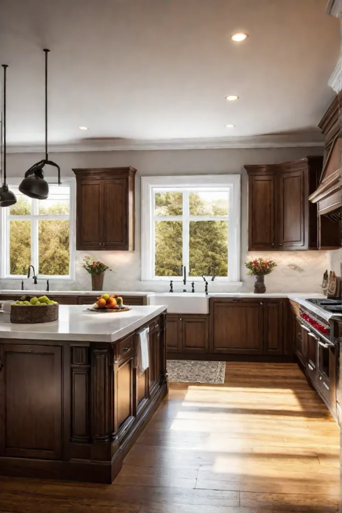 Cozy luxury kitchen with wood cabinetry