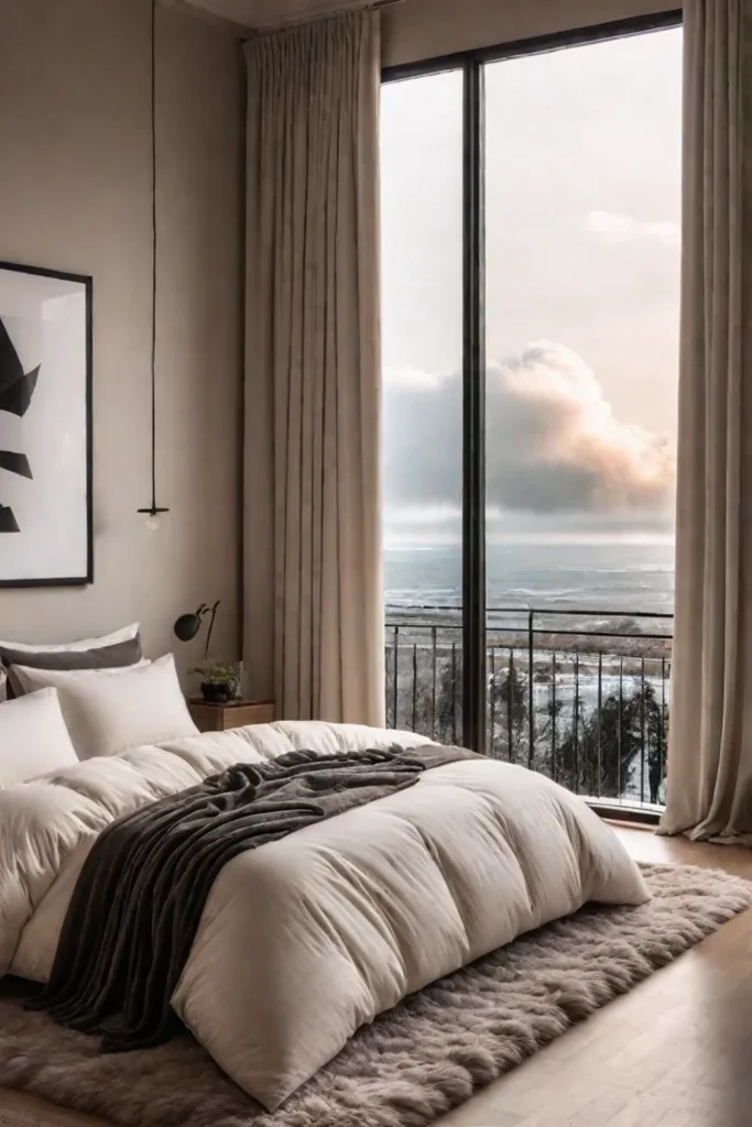 Cozy minimalist bedroom with warm and inviting textures