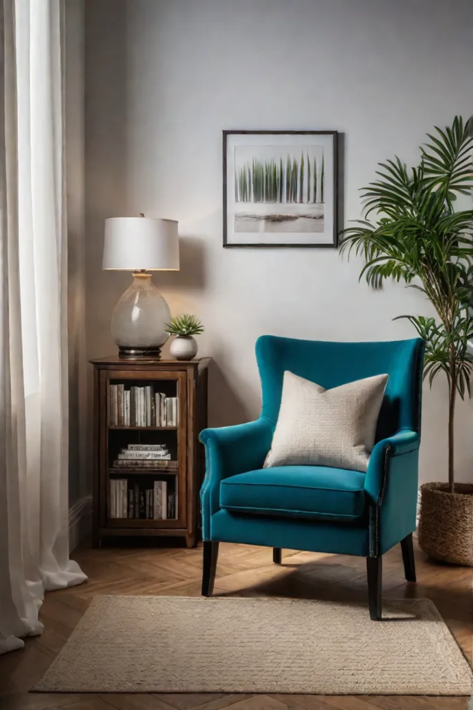 Cozy reading nook with armchair and table lamp