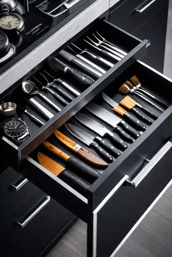 Drawer organizer with individual slots for safe and organized knife storage