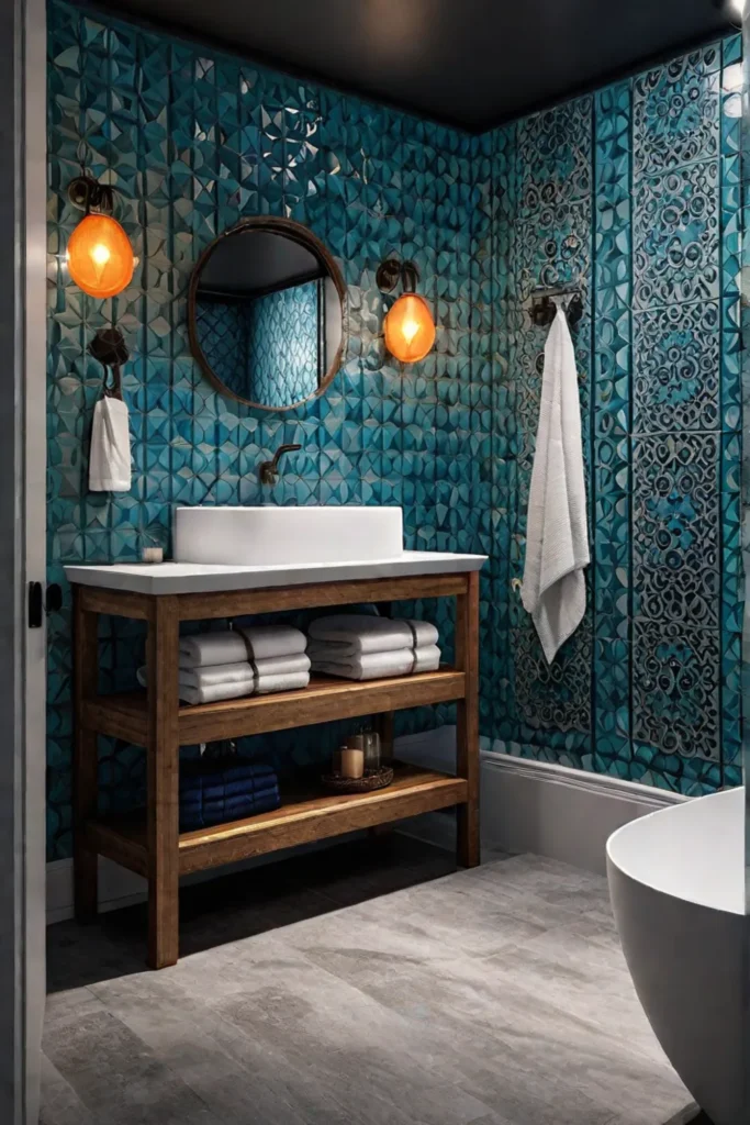 Eclectic and colorful small bathroom