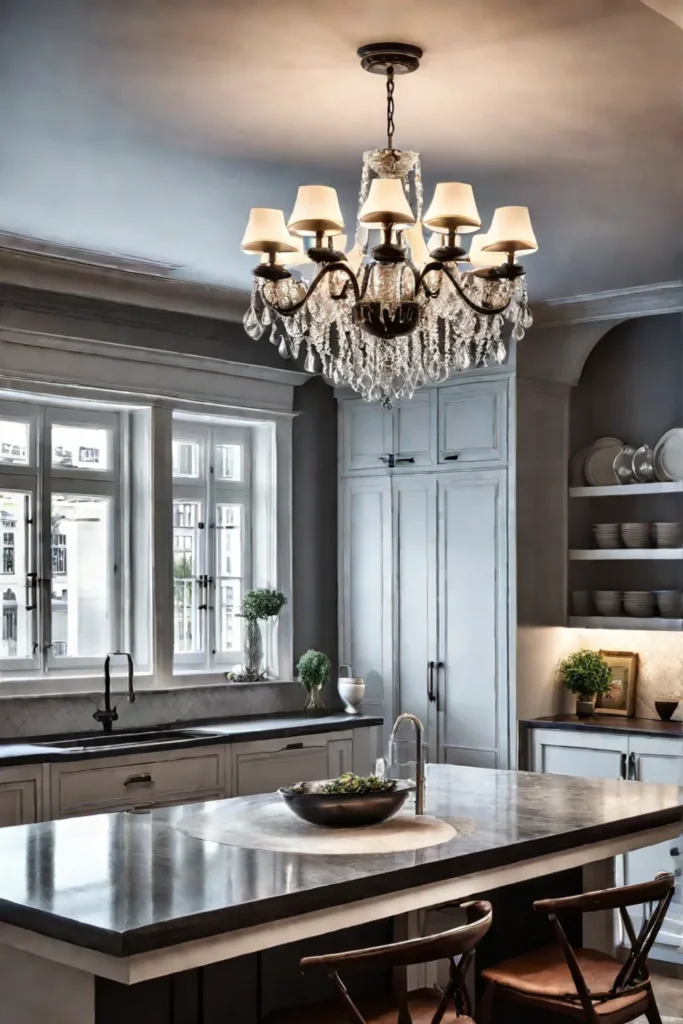 Elegant kitchen lighting with a classic chandelier