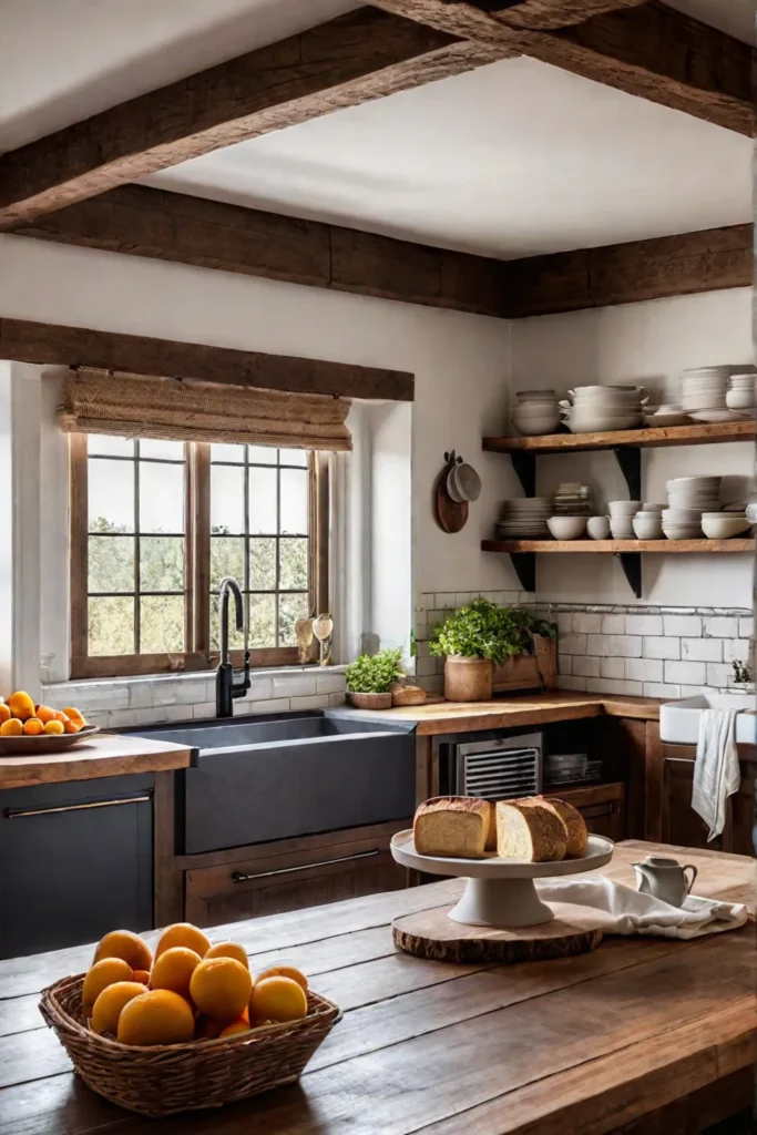 Farmhouse kitchen with butcher block countertops and rustic decor