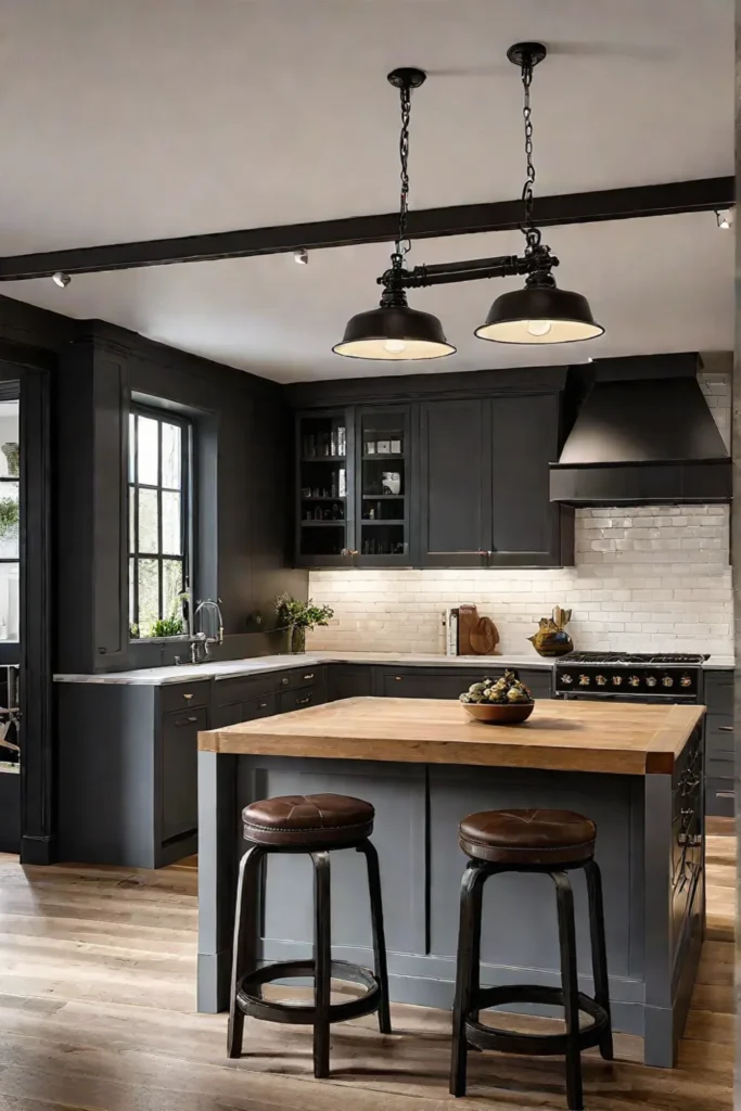 Farmhouse kitchen with industrial pendant light